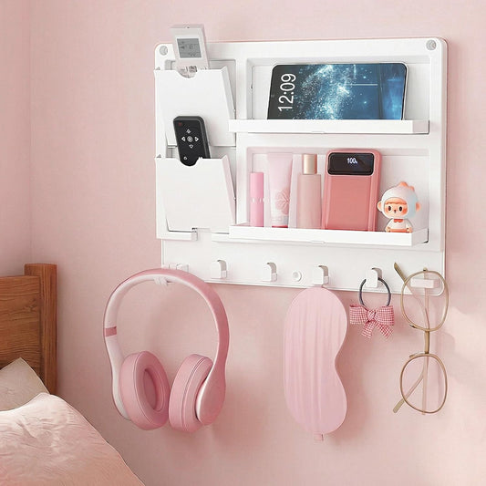 Plastic Bedside Wall Shelf, Adhesive Floating Shel... (White | Plastic)