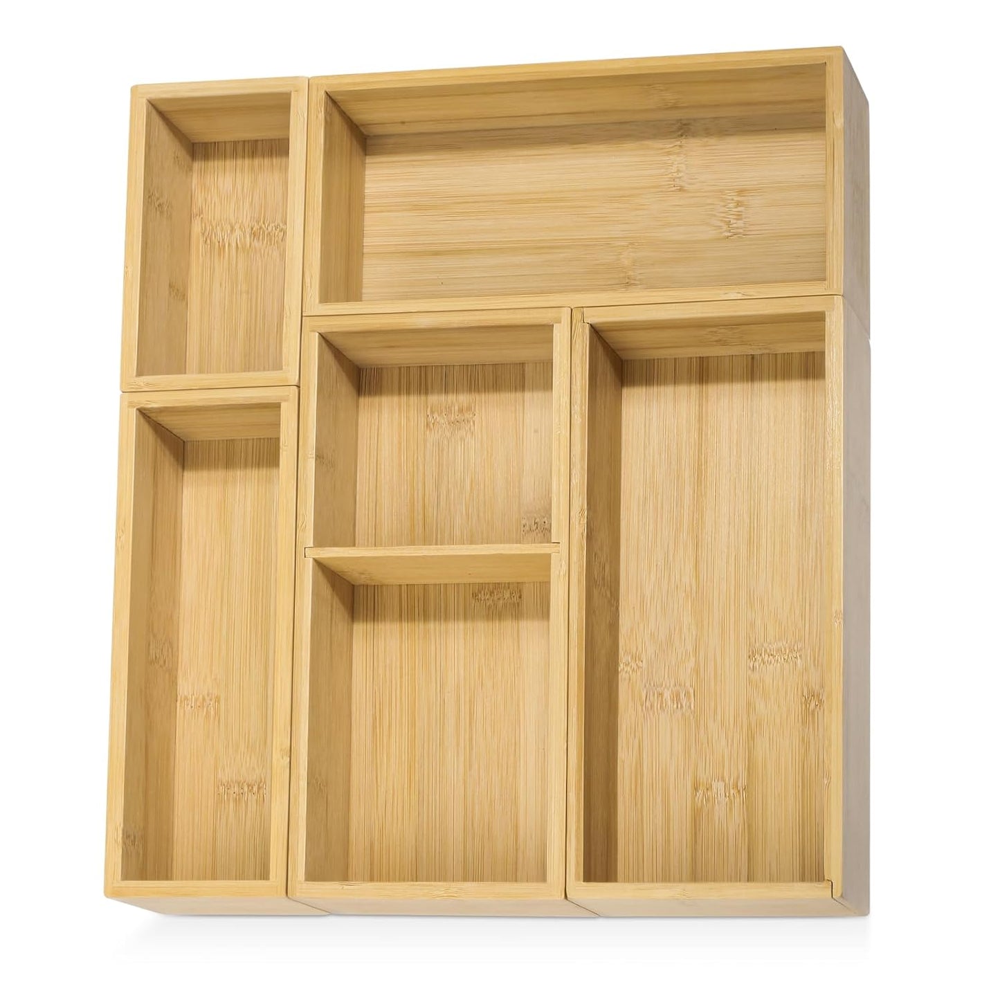 5 Pack Bamboo Drawer Organizer Set, Multi-Use Junk Drawer Organizer for Bathroom, Kitchen, Office, Jewelry, Makeup