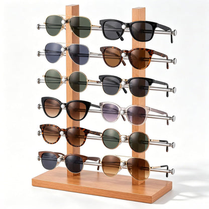 Sunglasses Display Stand, Eyewear Organizer Rack,12 Pair | Beechwood Color, Double-tower Countertop Glasses Holder, Eyeglass Display for Retail Shop, Boutique, Trade Show and Home