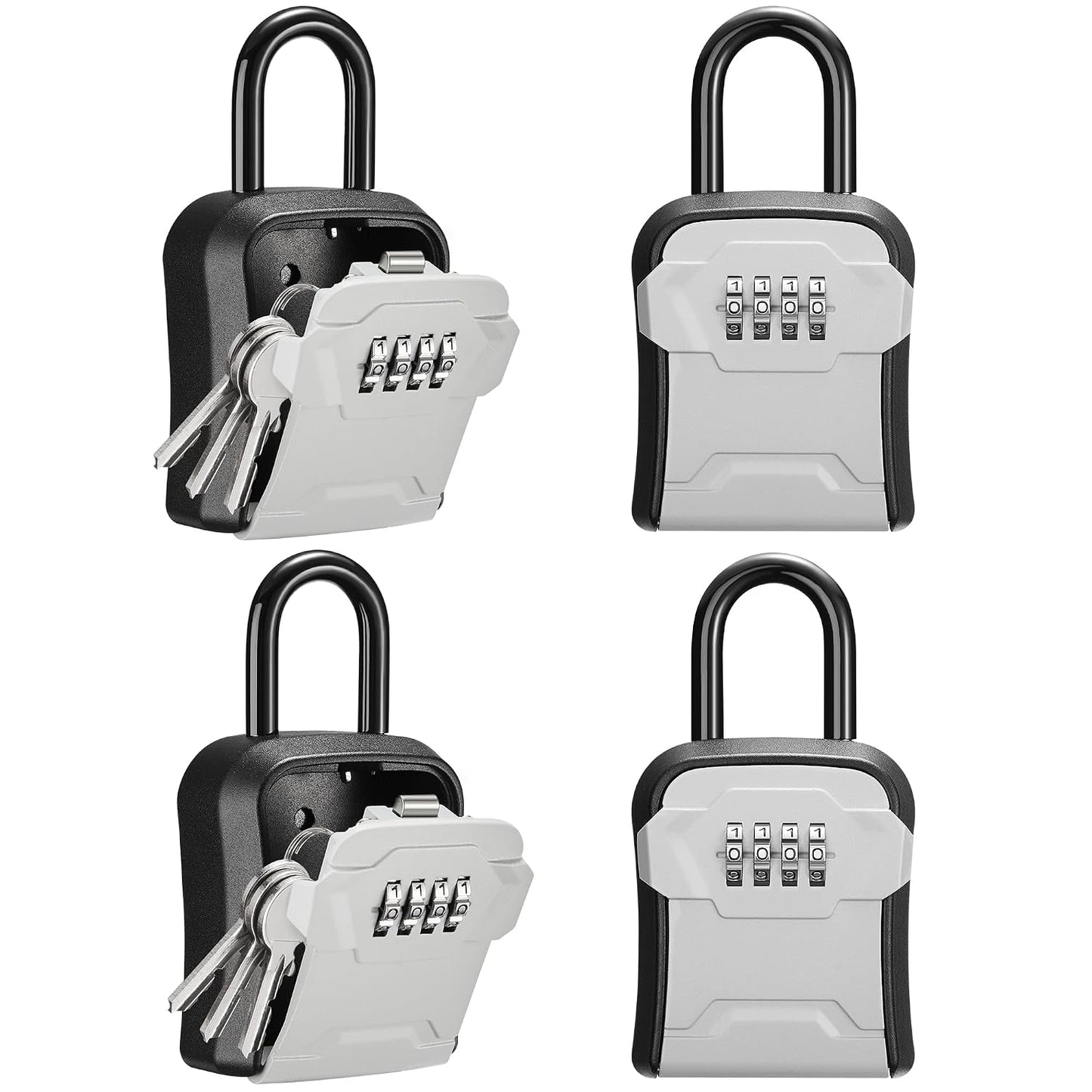 Puroma Lock Box, Key Lock Box Wall Mount & Portable Combination Lockbox with Resettable Code, Security Lockbox for Outside House Keys, Apartment Realtors Spare Keys Storage (4 Pack, Gray)