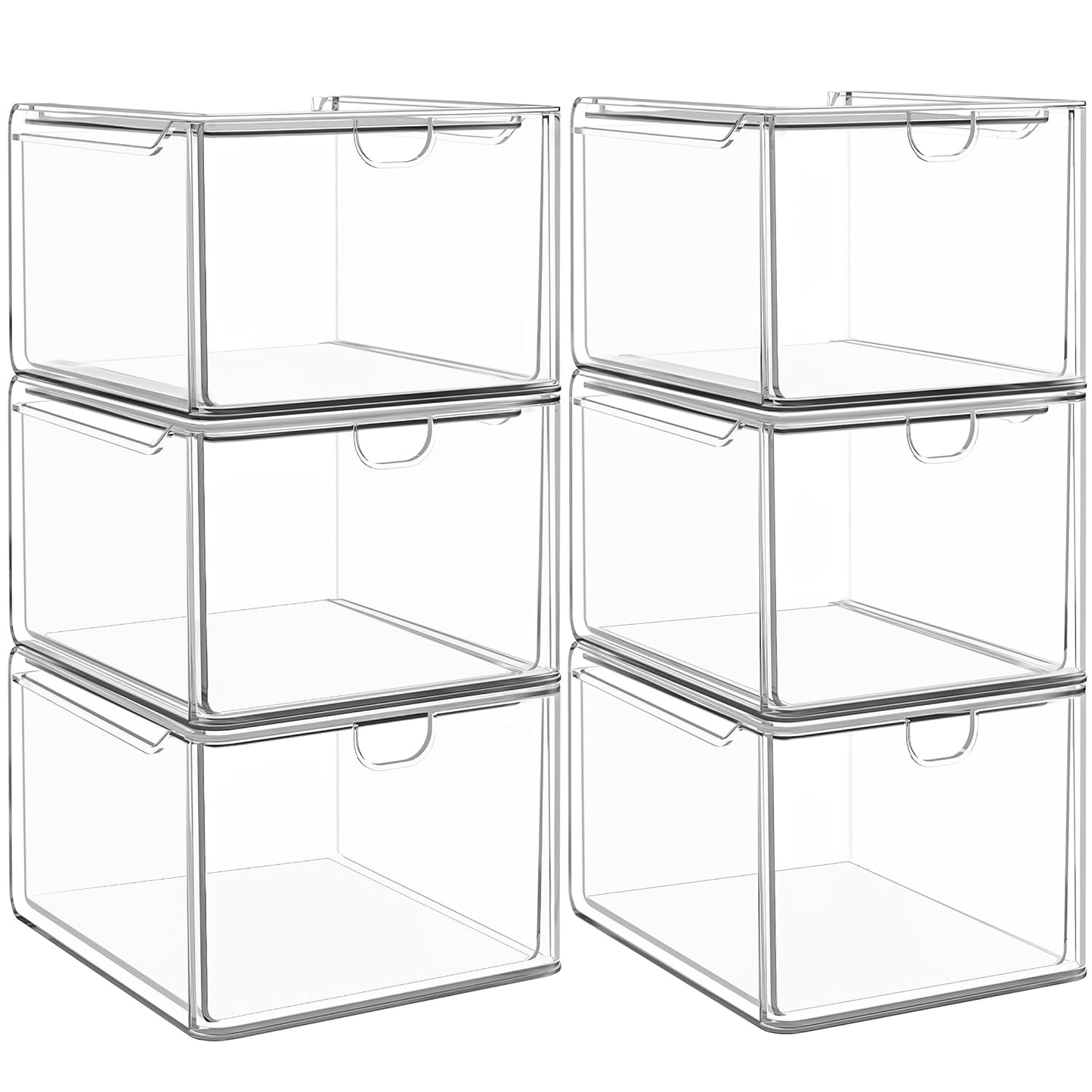 6-Pack Stackable Acrylic Storage Drawers, Small | Smooth-glide drawers, stackable, clear body, dustproof, wipe clean, 6 small, for art tools, makeup, under sink, pantry