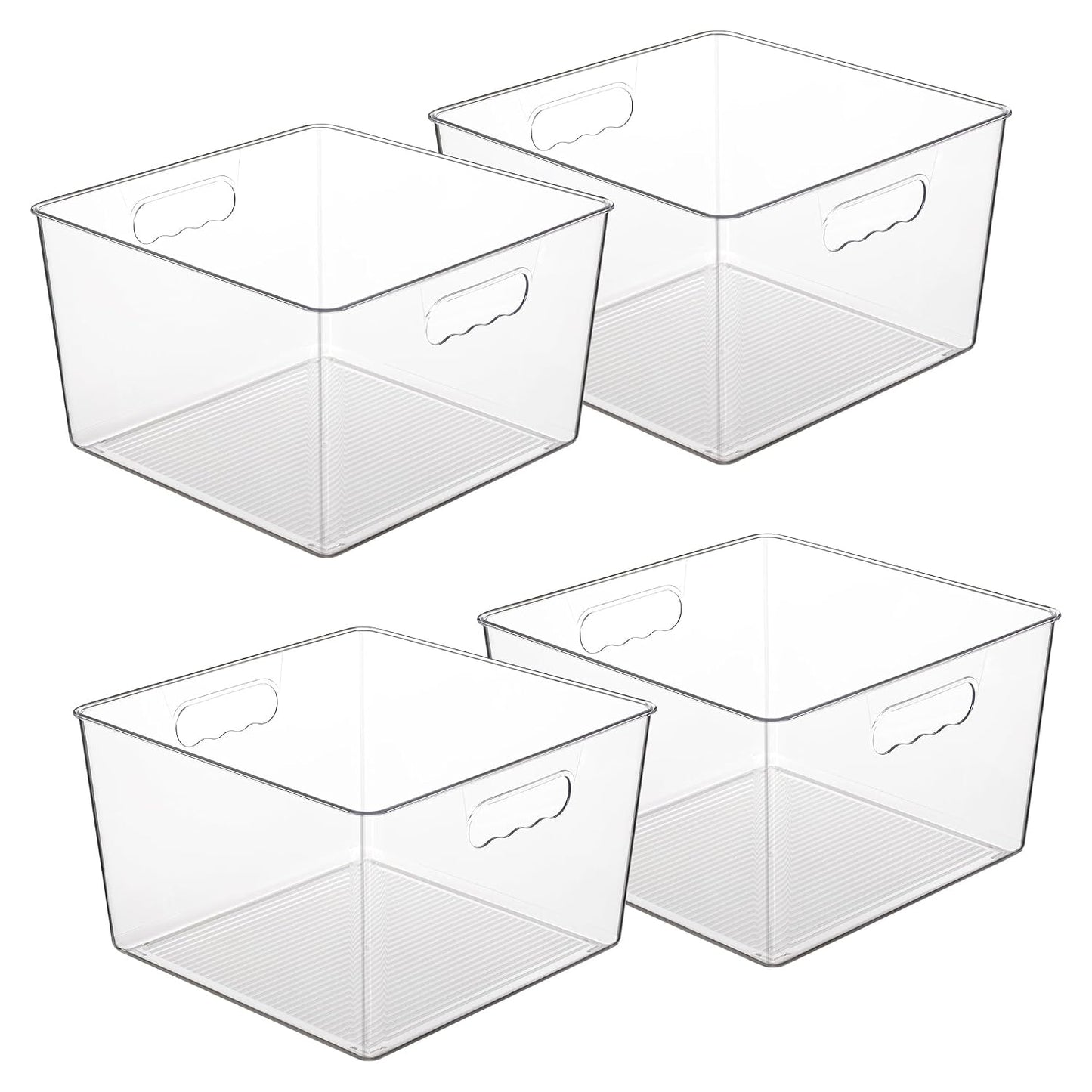 Vtopmart 4 Pack Extra Large Clear Storage Bins, 11x11 Cube Organizer | Acrylic Cube Storage Bins, Plastic Containers with Handle for Pantry, Kitchen, Closet, Laundry Room, Bathroom, Under Sink