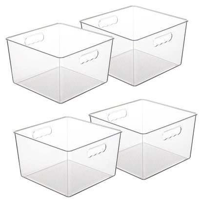Vtopmart 4 Pack Extra Large Clear Storage Bins, 11x11 Cube Organizer | Acrylic Cube Storage Bins, Plastic Containers with Handle for Pantry, Kitchen, Closet, Laundry Room, Bathroom, Under Sink