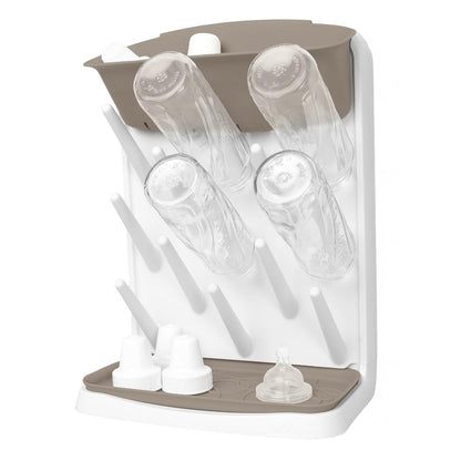 Ubbi Vertical Baby Bottle Drying Rack, Space Saving Countertop Bottle Dryer | 13-Peg Bottle Drying Rack Removable Drain Tray, Baby Organizer for Pump Parts, Pacifier & Accessories, Dishwasher Safe, Taupe
