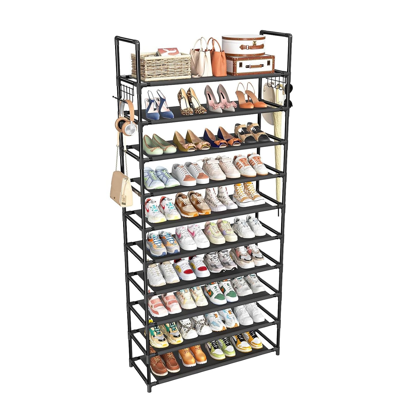 Simple Trending Tall Shoe Rack Storage Holds 40 Pairs, 10 Tier Shoe Organizer Shelf Large Capacity for Entryway Closet, Black | Storage Holds 40 Pairs, Large Capacity, For Entryway Closet