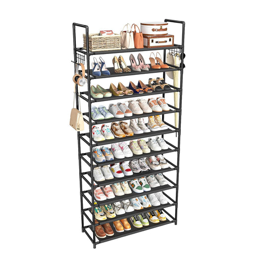 Simple Trending Tall Shoe Rack Storage Holds 40 Pairs, 10 Tier Shoe Organizer Shelf Large Capacity for Entryway Closet, Black | Storage Holds 40 Pairs, Large Capacity, For Entryway Closet