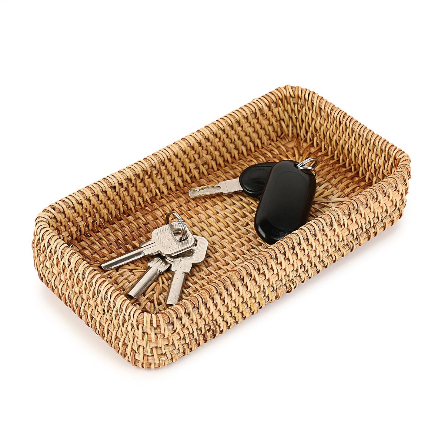 Hipiwe Key Basket for Entryway Table Small Natural Rattan Serving Tray | Wicker Storage Trays for Home Decor, Fruit Bowl Decorative Baskets for Kitchen, Coffee Table