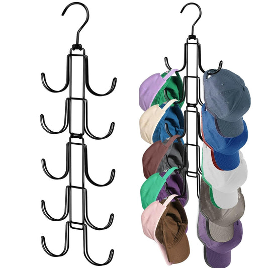 Hat Organizer for Closet: Collapsible Caps Rack wi... (Black | Metal)