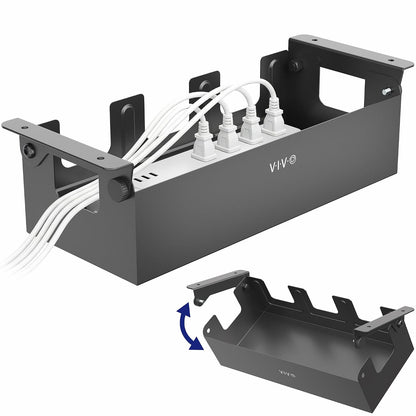 VIVO Flip-Open 16 inch Under Desk Cable Management Holder, Under Standing Desk Steel Cord and Power Strip Organizer, Black, Desk-ACCBM1