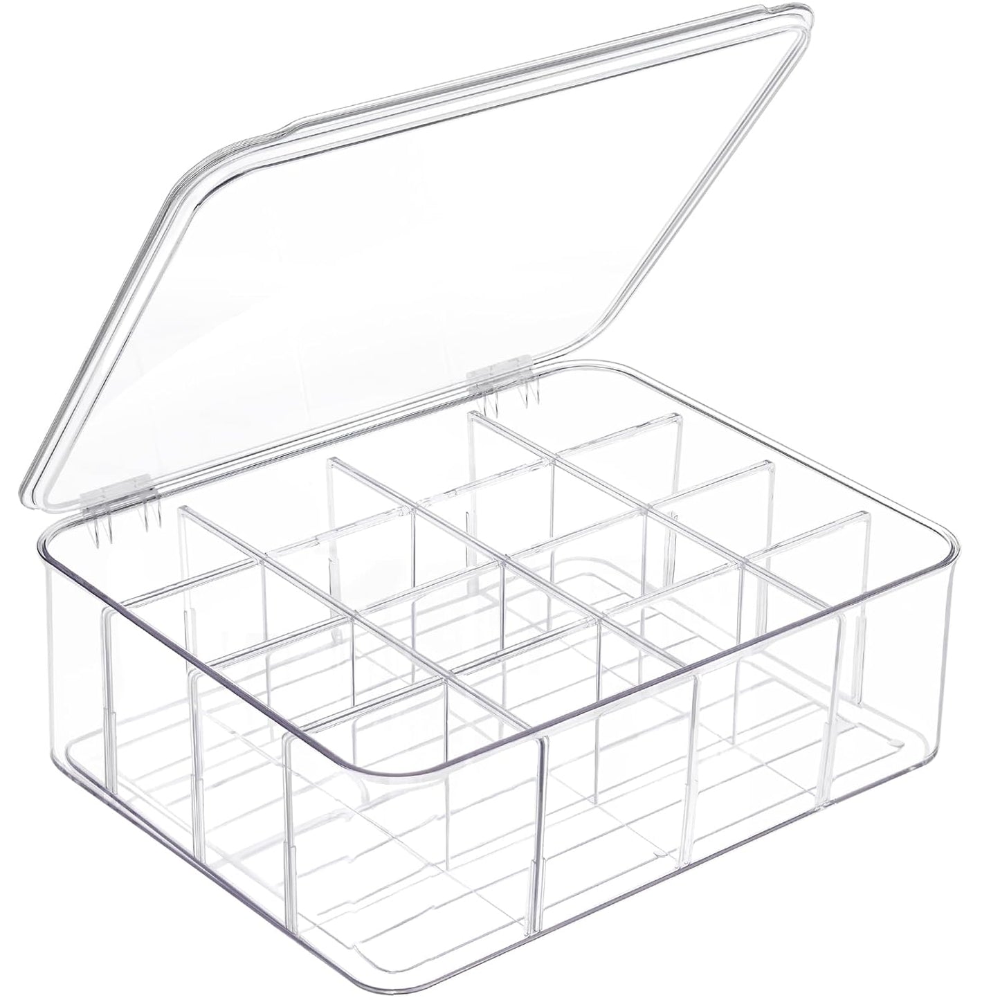 Socks Underwear Drawer Organizer for Closet, 16 Compartment Removable Divided Plastic Clear Sock Storage Box with Lid, Underwear Storage Tie Organizer Box for Bra Socks Ties Scarf Tea Bag