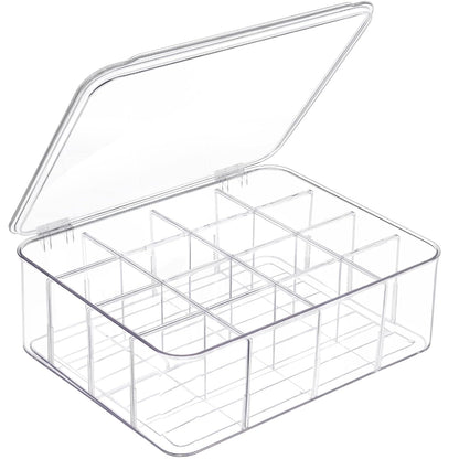 Socks Underwear Drawer Organizer for Closet, 16 Compartment Removable Divided Plastic Clear Sock Storage Box with Lid, Underwear Storage Tie Organizer Box for Bra Socks Ties Scarf Tea Bag
