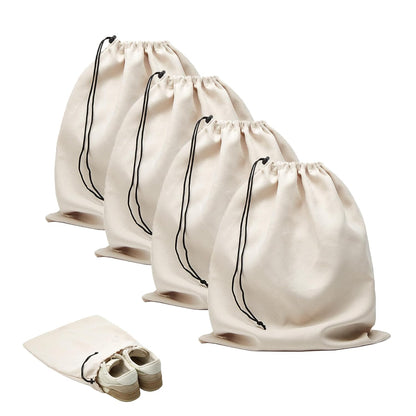 4 Pcs Travel Shoe Bags for Packing with Drawstring,17.7" x 13.8",Beige | Dust Resistant,Machine Washable & Reusable Storage Pouch,Drawstring Closure,Travel Essentials for Women & Men