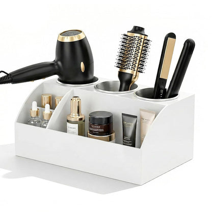 Hair Tool Organizer Countertop, Bathroom Vanity Organizers and Storage, Acrylic Hot Tools Organizer Storage for Hair Dryer, Curling Iron, Brush, Hair Straightener (White)