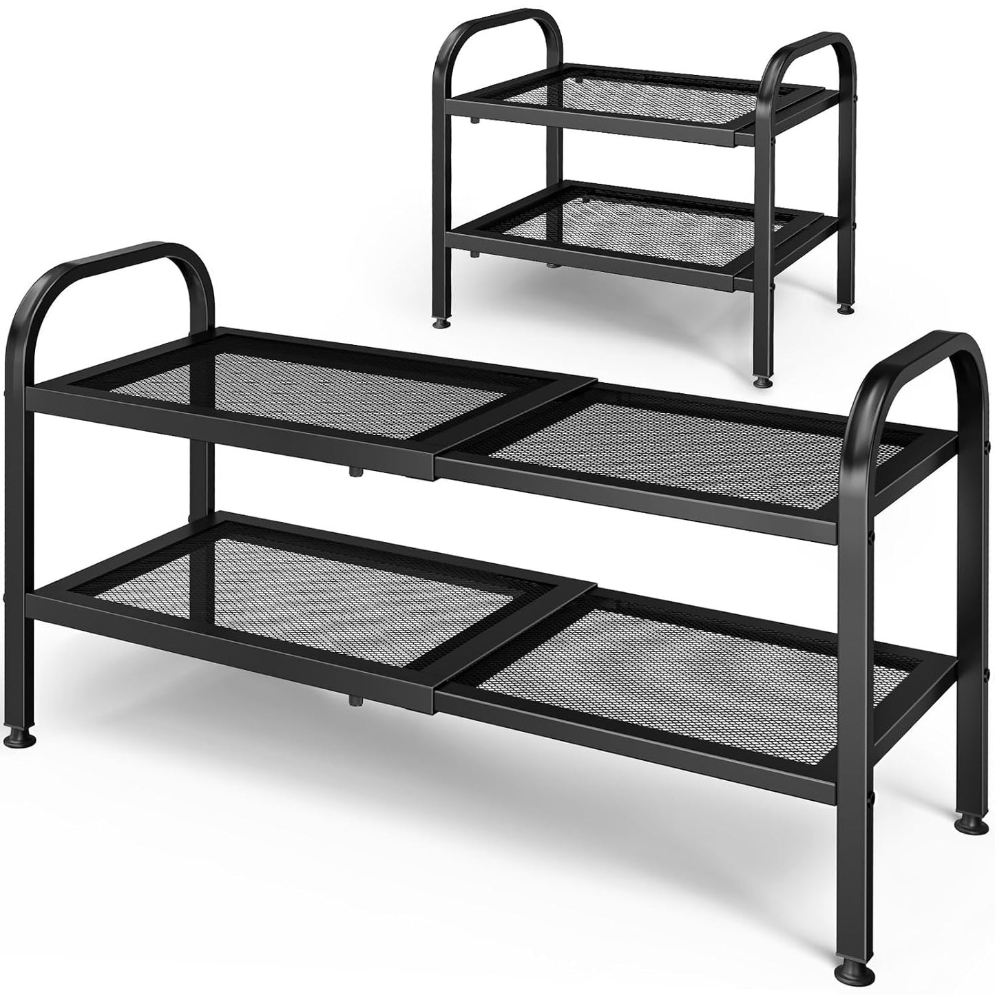 Kitsure Metal Expandable Shoe Rack, 18.1-29.5" x 11.4" x 17.1", Black | 2-Tier Shoe Rack for Closet, Entryway, Garage, Shoe Storage with High-Density Metal Shelves, Space Saving Shoe Organizer