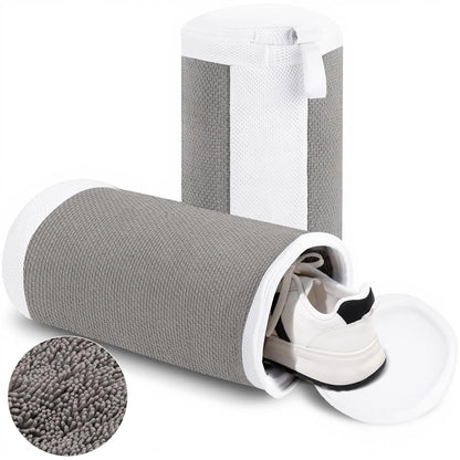 2 PCS Shoe Washing Machine Bags for Washer and Dryer, Grey + White | Reusable Laundry Shoe Bag, Hands Free, Hidden Self-locking Zipper, 360° Deep Cleaning, For Sneakers and All Shoes Types
