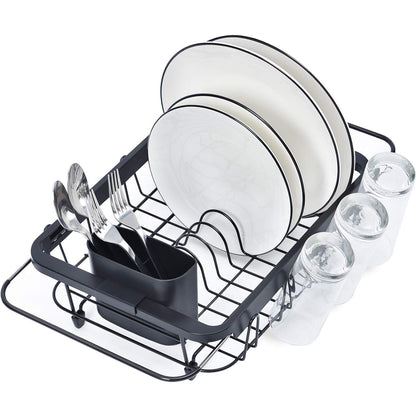 TOOLF Dish Drying Rack in Sink, Dish Drainer with Cup and Utensil Holder | Over The Sink Expandable Stainless Steel Strainer Dryer Rack for Small Kitchen, Counter Space Saving, Fast Drain, Rustproof