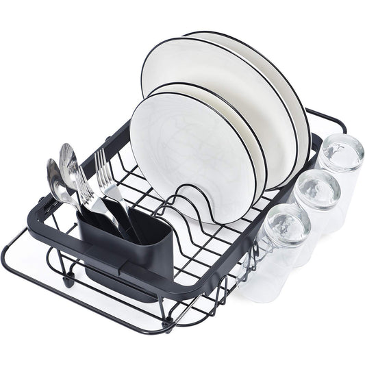 Dish Drying Rack in Sink, Dish Drainer with Cup an... (Black | Alloy Steel)