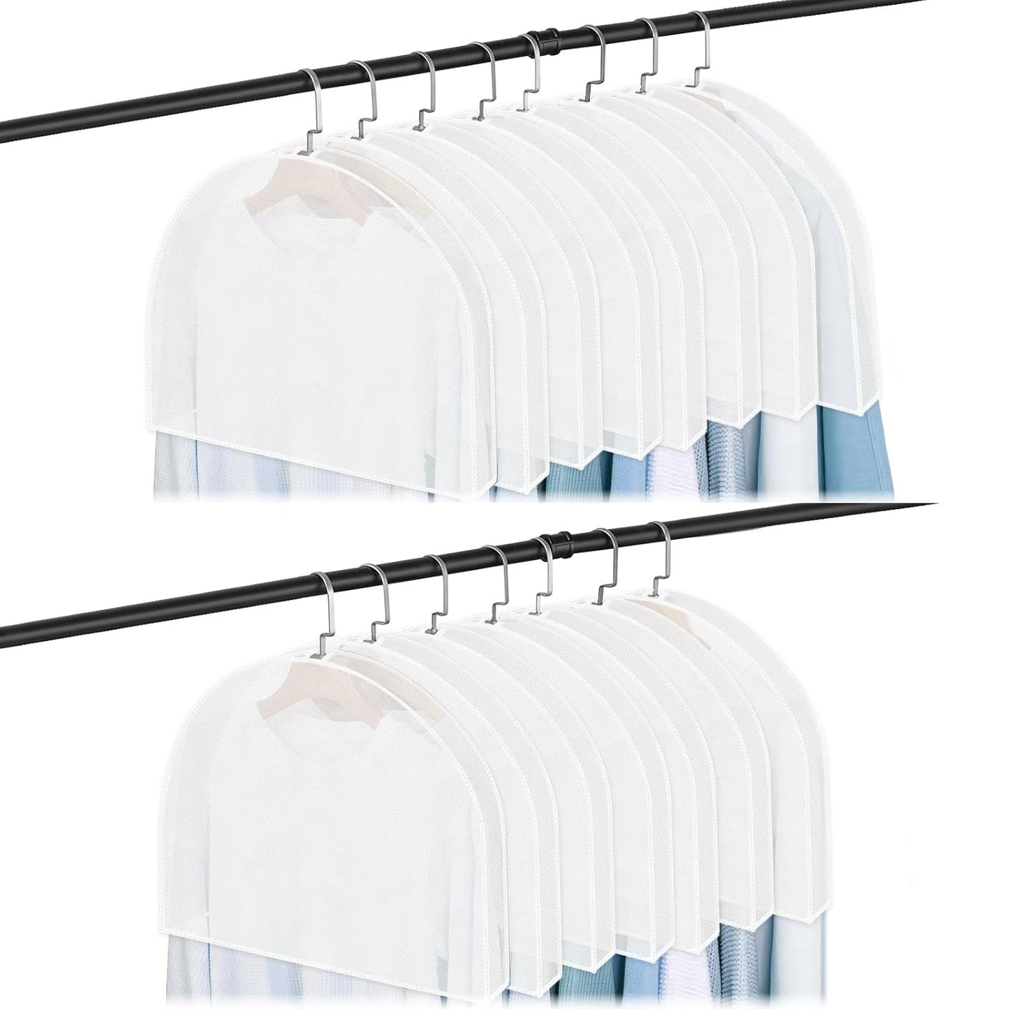 Shoulder Covers for Hanging Clothes, 15 Pack Clear Shoulder Cover Breathable Garment Dust Covers Protectors 2" Gusset for Suit, Coats, Jackets, Dress, Closet Storage, 24'' x 12" x 2"