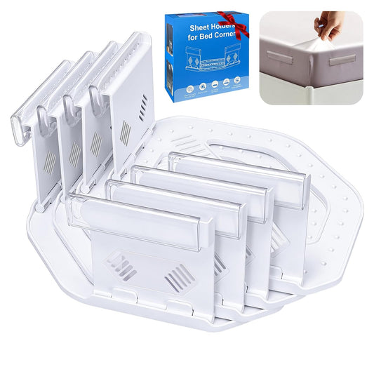 TRELC Bed Sheet Holders for Corners, 4PCS Upgrade Fitted Sheet Holders Keep Sheets Firm & Tight, Easy Install & Foldable Sheet Clips Sheet Straps Fit Various Mattress