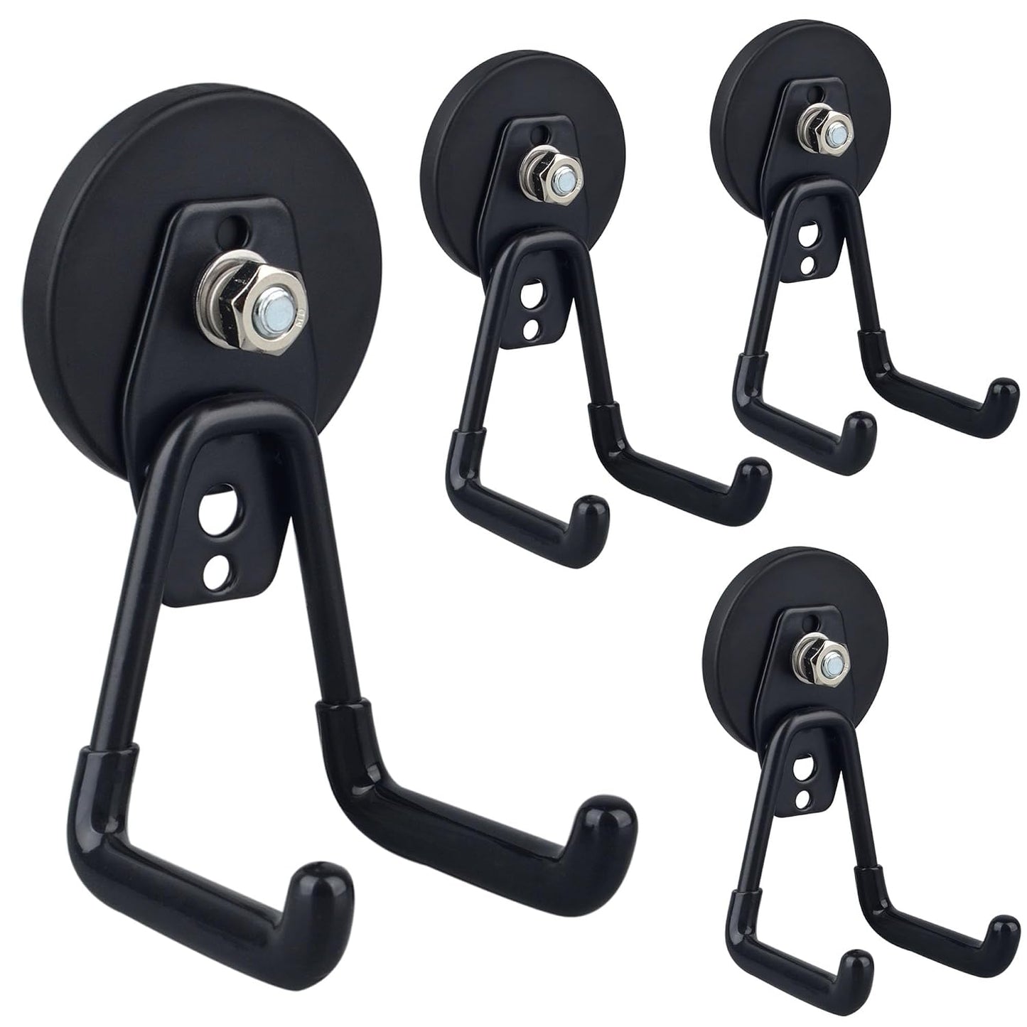Heavy Duty Magnetic Garage Hooks,4 Pack Strong Large Magnet Hook for Power Drill,Garden Tools,Hose,Pegboard,Garage, Workshop,Magnetic Storage Hooks for Indoor Outdoor Hanging(Black)