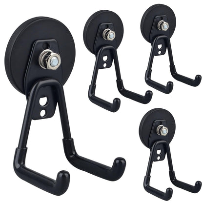 Heavy Duty Magnetic Garage Hooks,4 Pack Strong Large Magnet Hook for Power Drill,Garden Tools,Hose,Pegboard,Garage, Workshop,Magnetic Storage Hooks for Indoor Outdoor Hanging(Black)