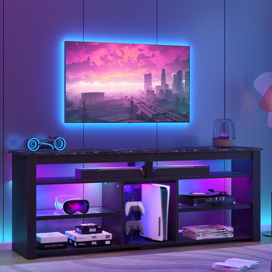 TV Stand for 70 inch TV, Tall Entertainment Center... (Black Marble)