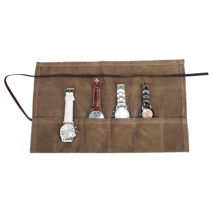 Travel Watch Roll Organizer with 6 Slots Handmade Watch Travel Case Roll-up Watch Organizer Storage Box Jewelry Roll Watch Travel Pouch Waxed Canvas Easy Carry On Watchlover Storage Gift for Men