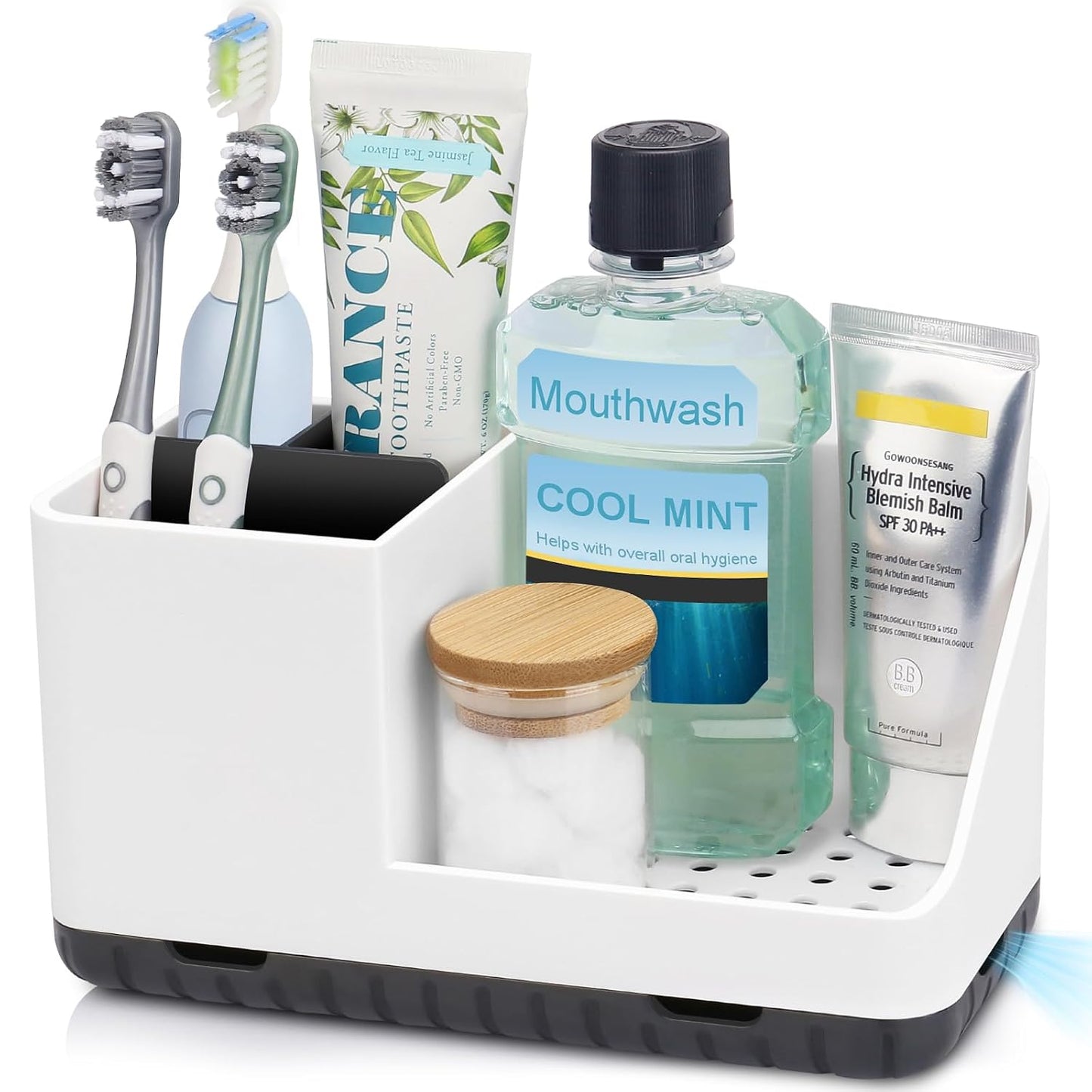 Toothbrush Holders for Bathroom Counter Organizer and Storage (White) | Easy To Clean, Drainage, Non-Slip, Detachable, Kids Electric Toothbrush and Toothpaste Holder for Bathroom