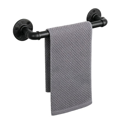 Industrial Pipe Towel Rack Towel Bar, Heavy Duty Wall Mounted Rustic Farmhouse Bath Towel Holder for Bathroom (Black, 12 inch)