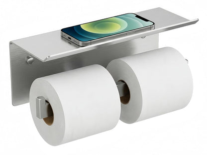 FORIOUS Toilet Paper Holder with Shelf, Commercial Toilet Paper Dispenser | Brushed Nickel | SUS304 Stainless Steel Wall Mount Double Bathroom Tissue Roll Holder for Hotel, Apartments, etc