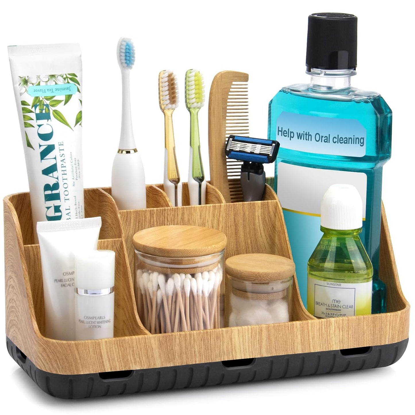 GFWARE Bathroom Organizers and Storage - Detachable 7 Slots Kids Electric Toothbrush and Toothpaste Holde Drainage for Bathroom Accessories Organization Counter Vanity Storage