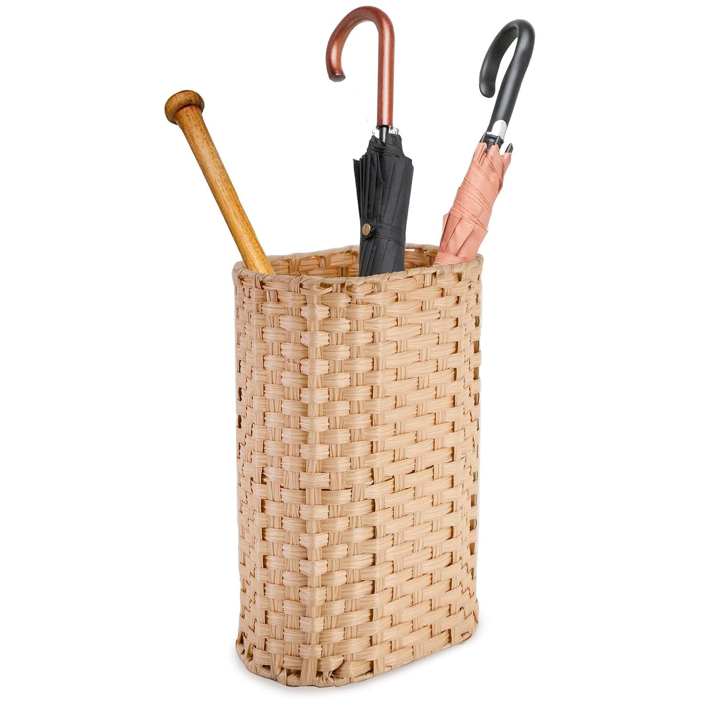 PEMAR Wicker Umbrella Holder, Hand Woven Umbrella Stand Basket Decorative Cane Holder Rack for Home, Entryway Multipurpose Narrow Tall Basket (Natural)