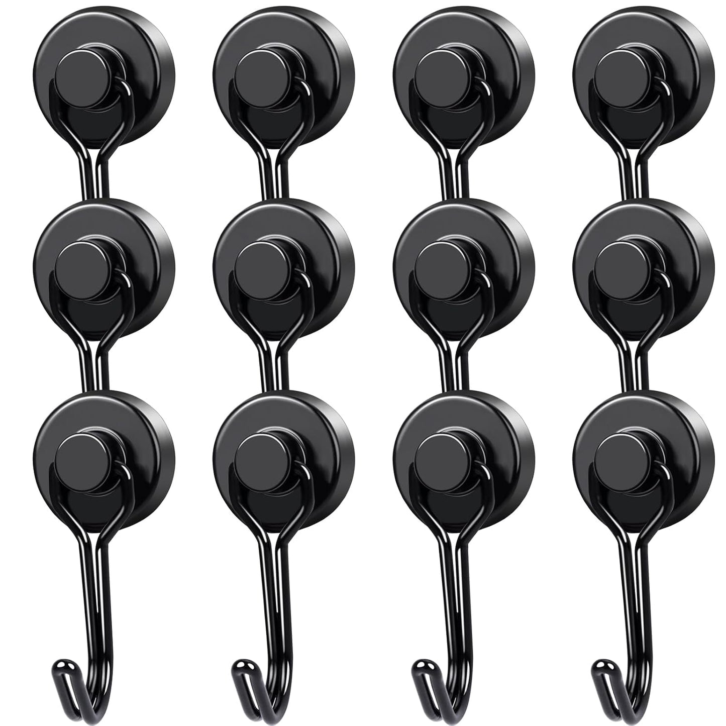 Magnetic Hooks 12 Pack 40Lbs Heavy Duty Neodymium Magnet Hooks | Black Magnetic Swivel Hooks for Hanging Rust Proof Strong Magnets with Hook Magnetic Metal Hanger for Storage