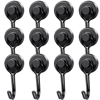 Magnetic Hooks 12 Pack 40Lbs Heavy Duty Neodymium Magnet Hooks | Black Magnetic Swivel Hooks for Hanging Rust Proof Strong Magnets with Hook Magnetic Metal Hanger for Storage