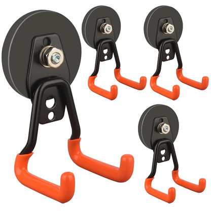 New Upgraded Heavy Duty Magnetic Garage Hooks,4 Pack Strong Large Magnet Hooks for Power Drill,Garden Tools,Hose,Pegboard,Garage, Workshop,Magnetic Storage Hook for Hanging(Orange)