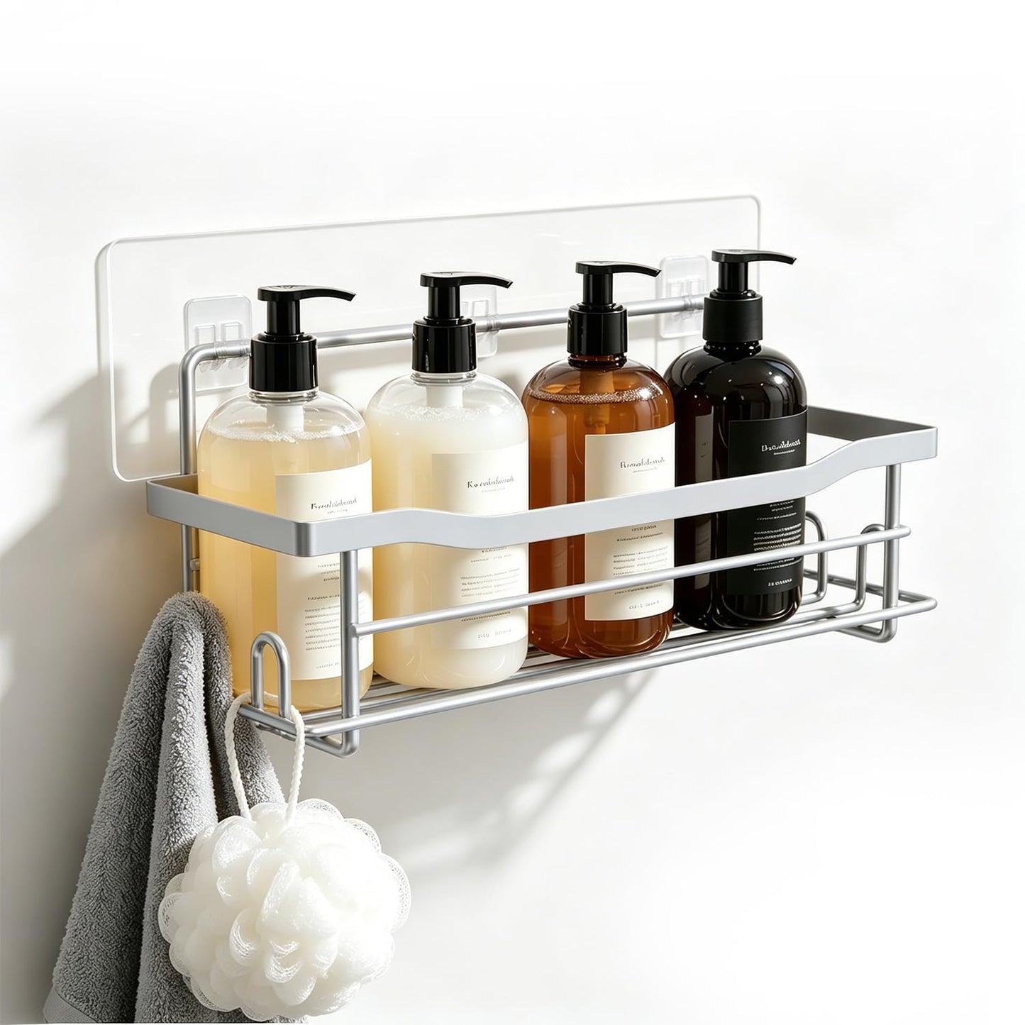 Shower Caddy Shelves Organizer Rack, Single Pack Silver Stainless Steel Shower Caddy,No Drilling Wall Mounted Adhesive Shower Shelf for Inside Shower, Paint Nickel