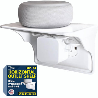 Power Perch Horizontal Outlet Shelf Organizer for Alexa Echo Dot Speakers, Phone - Wall Outlet Holder with Cord Storage Strap - Socket Shelf Bathroom Kitchen Counter Charging Station - White 1 Pack