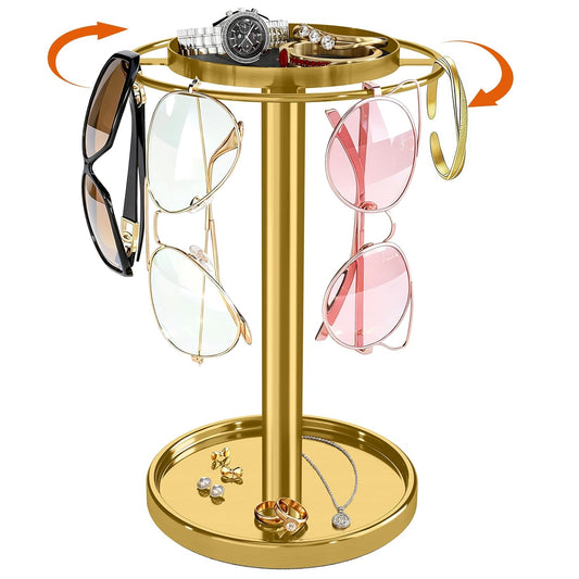 360° Rotating Sunglasses Organizer, Glasses Holder... (Gold | Stainless Steel)