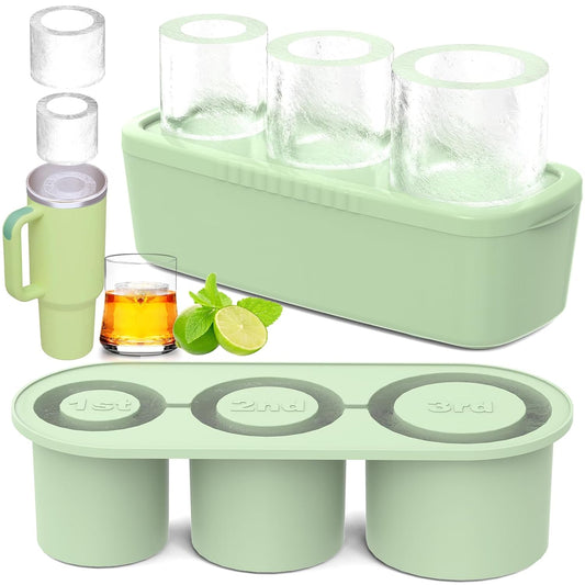 3 Pcs Silicone Ice Cube Tray for 30-40 Oz Tumblers with Lid and Storage Bin | Creates 3 Hollow Cylinder Ice Cubes, Silicone Ice Trays for Freezer, Easy Release, BPA-Free, Coffee, Whiskey and Cocktails