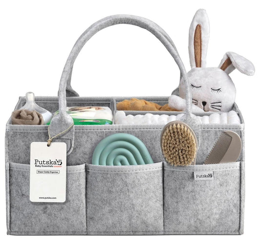 PUTSKA Baby Diaper Caddy Organizer, Felt Nursery Basket, Gray, Large