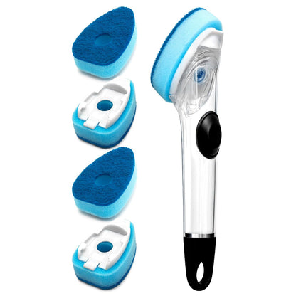 Dish Wand with Handle,Non-Scratch Dishwand Refills Replacement Sponge Heads | Leak-Proof Soap Control Dispenser Scrub Sponges, Advanced Scrubber Brush Pads for Kitchen Cleaning Dishes Sink Washing Tool