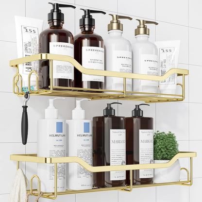 Kitsure Shower Caddy, Adhesive Shower Organizer, Large, Gold | Stainless Steel Shelf for Inside Shower, No Drill Bathroom Organizers and Storage, Home Decor Accessories
