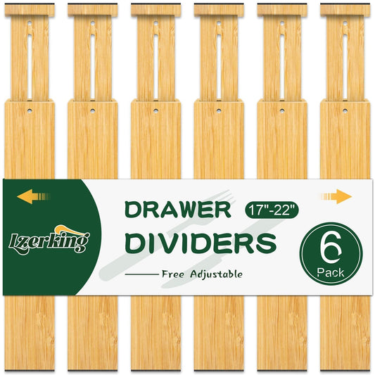 Kitchen Drawer Dividers 6 Pack Bamboo Drawer Organ... (6 Count | Wood)