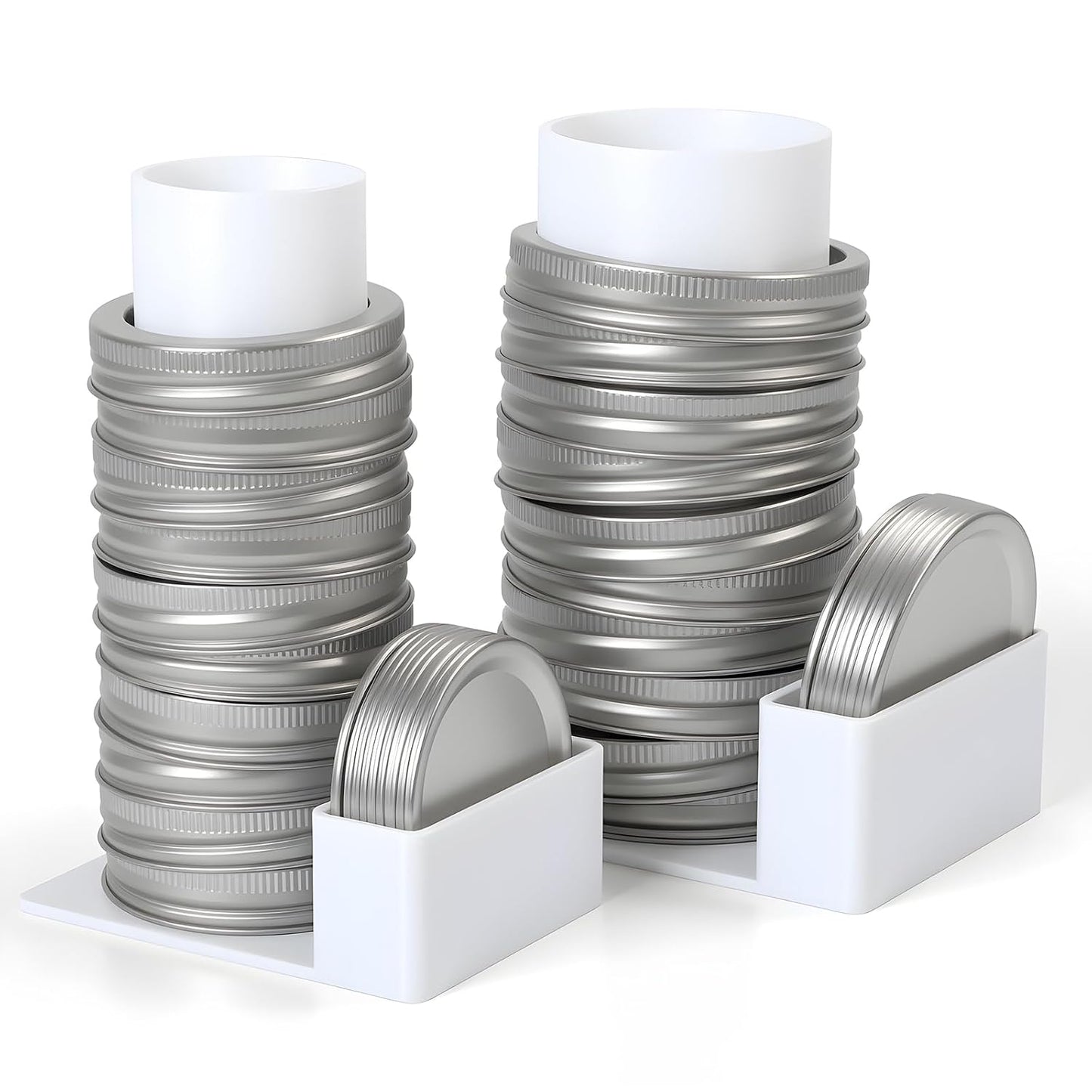 Mason Jar Lid Organizer and Storage, Canning Lids Holder Compatible with Regular and Wide Mouth, Holds 12 Lids&12 Rings per Pack (Set of 2) - White