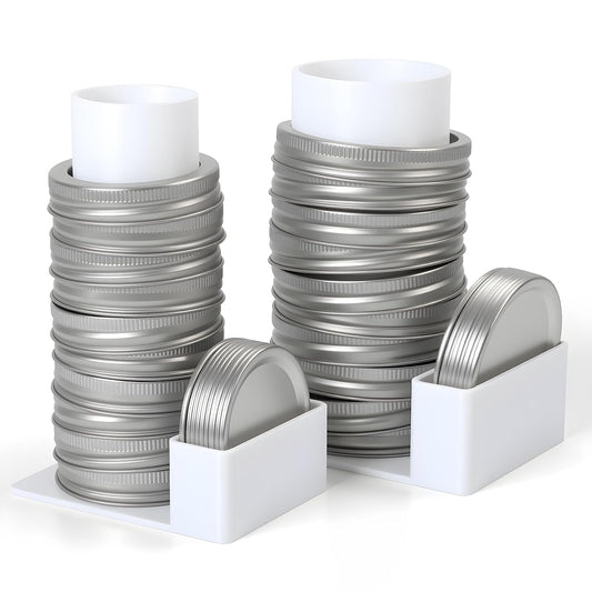 Mason Jar Lid Organizer and Storage, Canning Lids Holder Compatible with Regular and Wide Mouth, Holds 12 Lids&12 Rings per Pack (Set of 2) - White