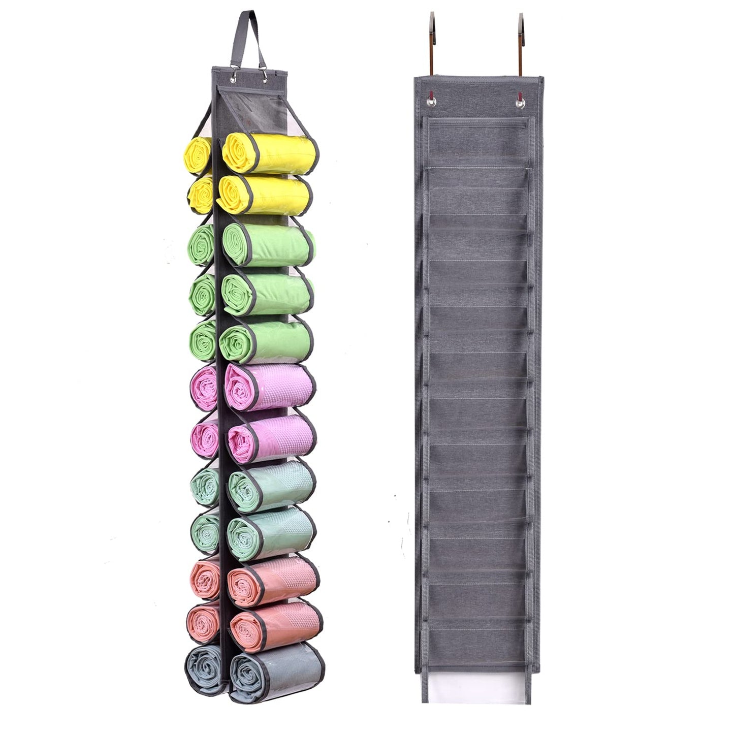 Legging Storage Bag Storage Hanger Can Holds 24 Leggings or Shirts Jeans Compartment Storage Hanger, Foldable Leggings Organizer Clothes Portable Closets Roll Holder(Grey)