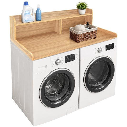 Royxen Laundry Countertop with 2-Tier Shelf Universal Fit, Washer and Dryer Countertop with Storage Space, Shelf Height 11.5 Inches, Solid Wood Core, Oak