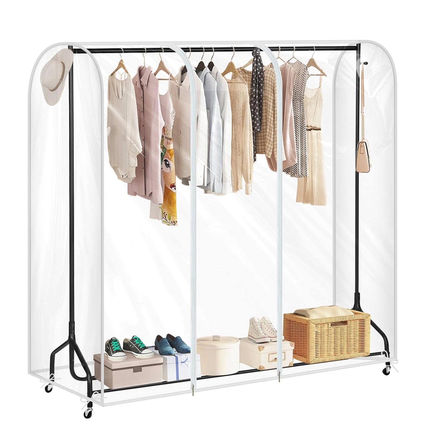 Garment Rack Cover waterproof ransparent Clothes Rack Cover, PEVA Dustproof Wardrobe Hanging Protector Rack Organizer with 2 Smooth Zipper (60 * 20 * 60inch)