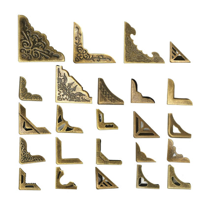 96PCS Metal Book Corner Protector, 24 Styles Iron Guard Edge Cover, Vintage Metal Decorative Cover Pad, for School Book Album Scrapbook Notebook, Desk Jewelry Case Box Gifts (Package A)