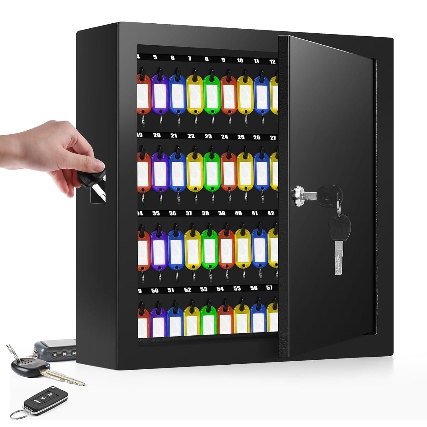 100 Keys Key Cabinet with Drop Slot , Anti-Theft Key Lock Box with Key Tags | Key Organizer Wall Safe for Car Office House Garage Rental Business